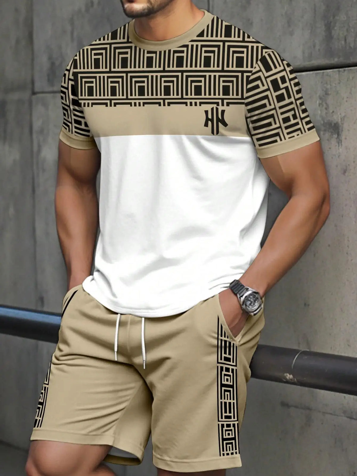 Summer Daily Comfortable Man's Clothing 2 Pieces Set for Man Matching Sets Stripe T-shirt and Shorts 2 Piece Set Men's Tracksuit