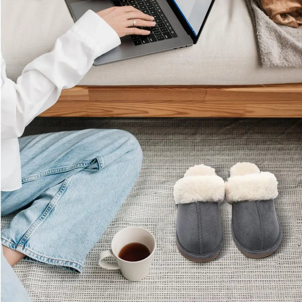 Kidmi Warm Fluffy Women Slippers Classic Brand Fuzzy House Slippers Indoor Soft Memory Foam Slippers Outdoor Antiskid Slippers