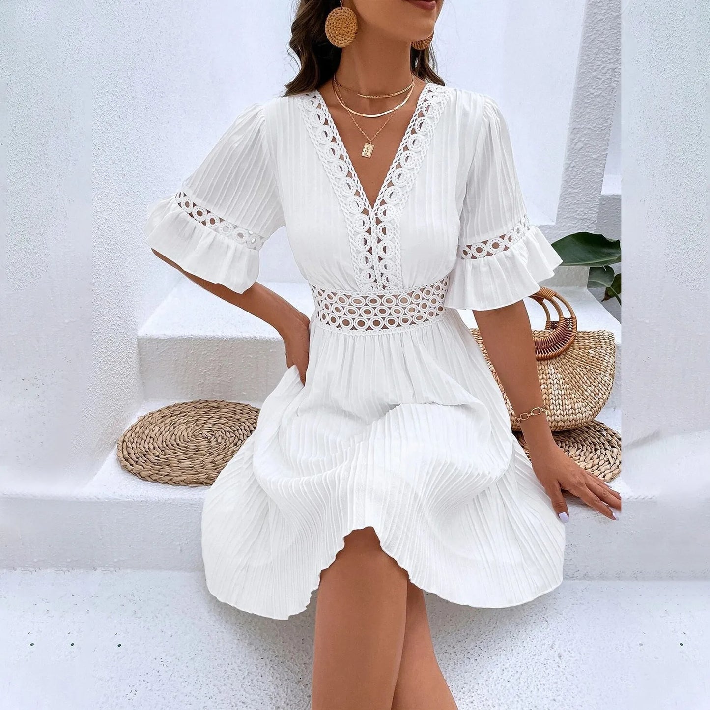 Women’s V-Neck A-Line Mini Dress.