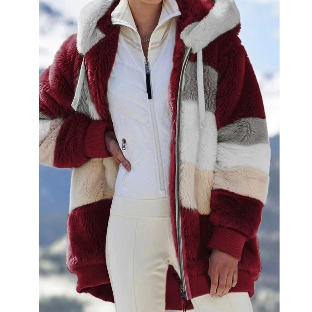 Women's Hooded Plaid Patchwork Winter Jacket