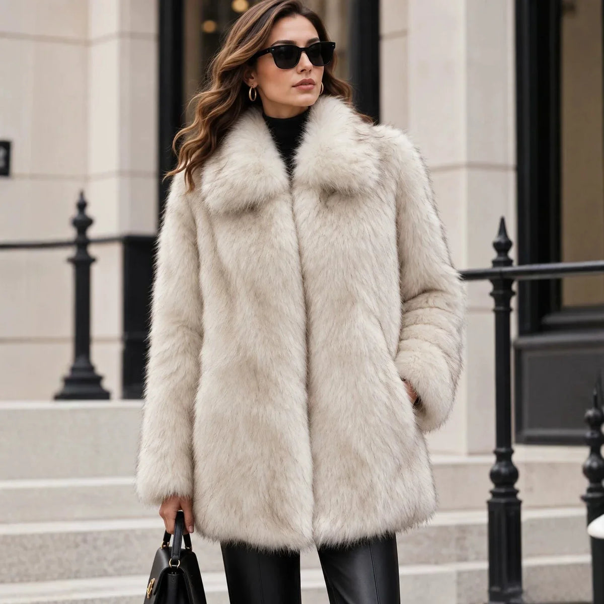 Women's Luxury Long Faux Fox Fur Coat