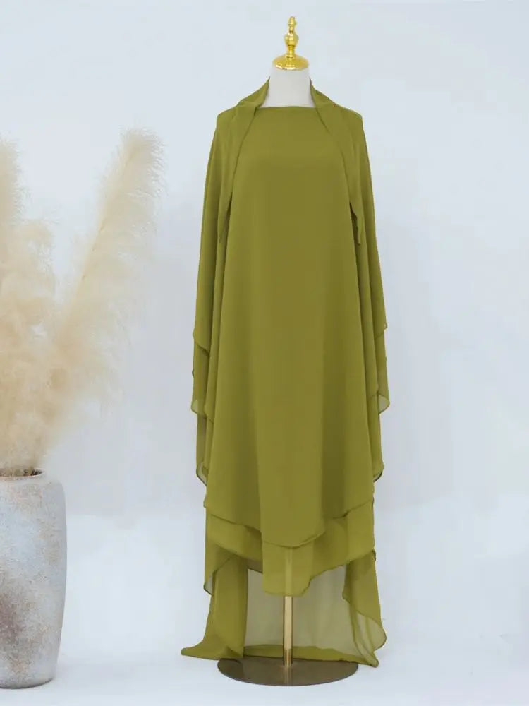 Women’s Elegant Chiffon Khimar & Abaya Set