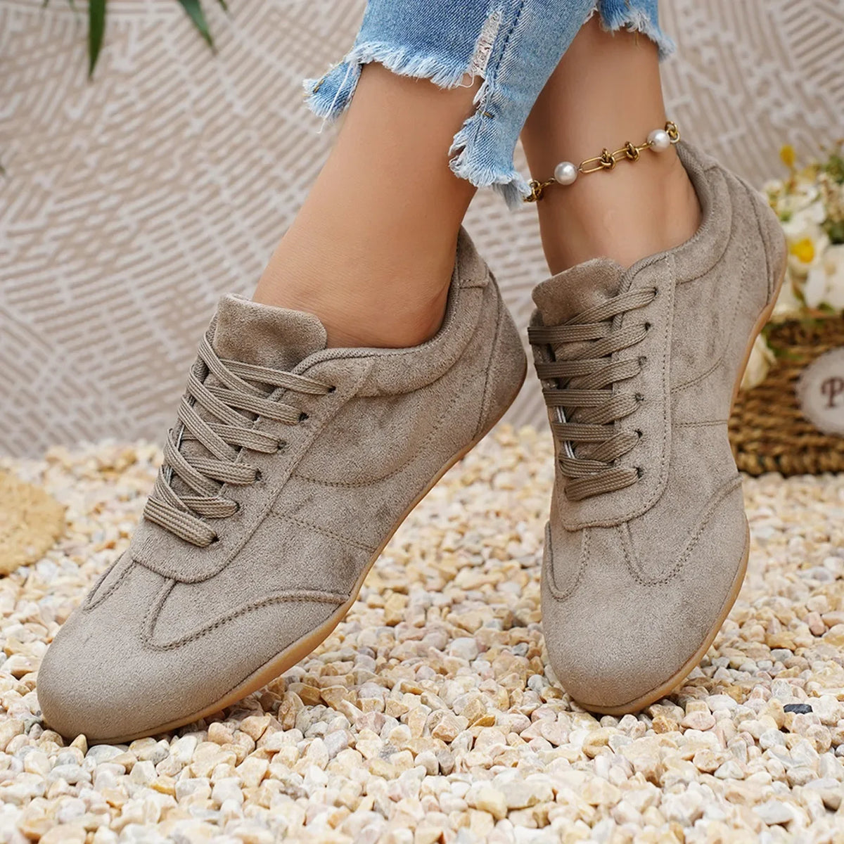 Women Natural Suede Leather Lace-up 2026 New Sneakers Round Toe Soft Comfort Casual Female Outdoor Drive/walk Shoes for Woman