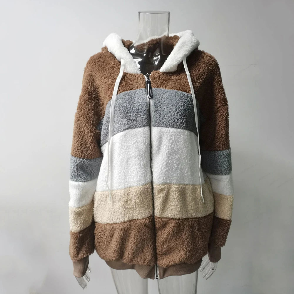 Women's Hooded Plaid Patchwork Winter Jacket