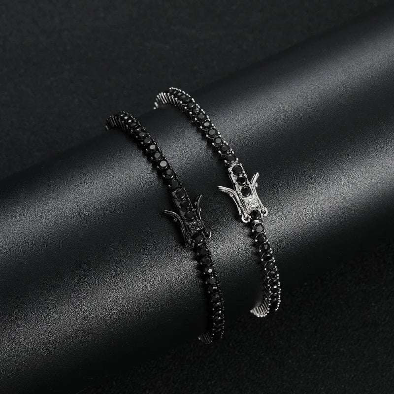 New Fashion S925 Sterling Silver 18K Gold-Plated 5A Black Zircon Tennis Bracelet for Men & Women