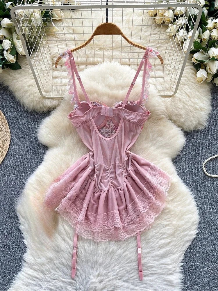 Women’s Floral Lace Strapless Mini Dress
