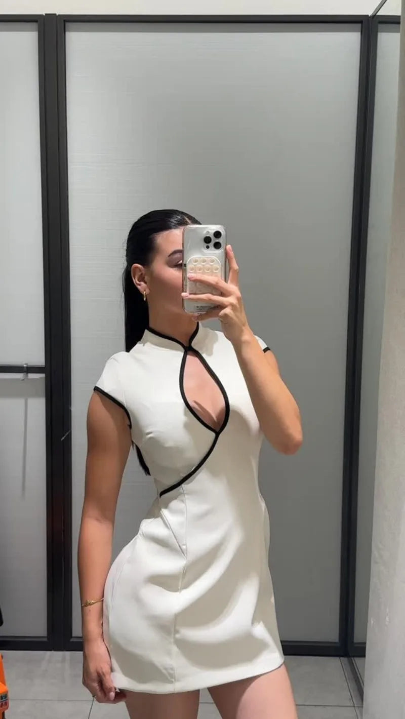 Women’s Elegant V-Neck Hollow-Out Mini Dress
