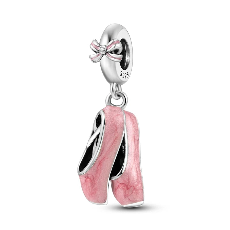 925 Sterling Silver Pink Ballet Girl Bow Pendant Charm Bead for Women – Elegant DIY Jewelry Making Charm for Bracelets & Necklaces