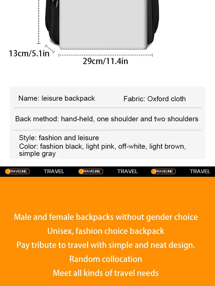 Unisex Oxford Casual Backpack with Laptop Compartment