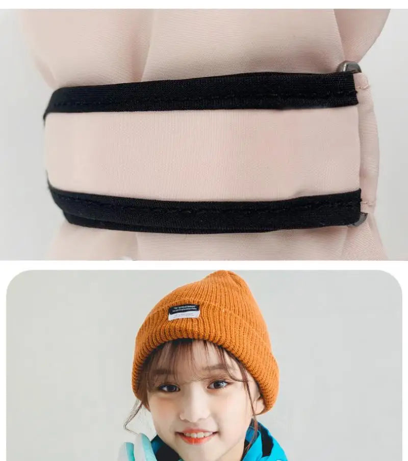 Winter Ski Gloves for Children Windproof Thickened Five-Finger Gloves Cartoon Printed Boys Girls Snow Warm Accessories 4-12Years