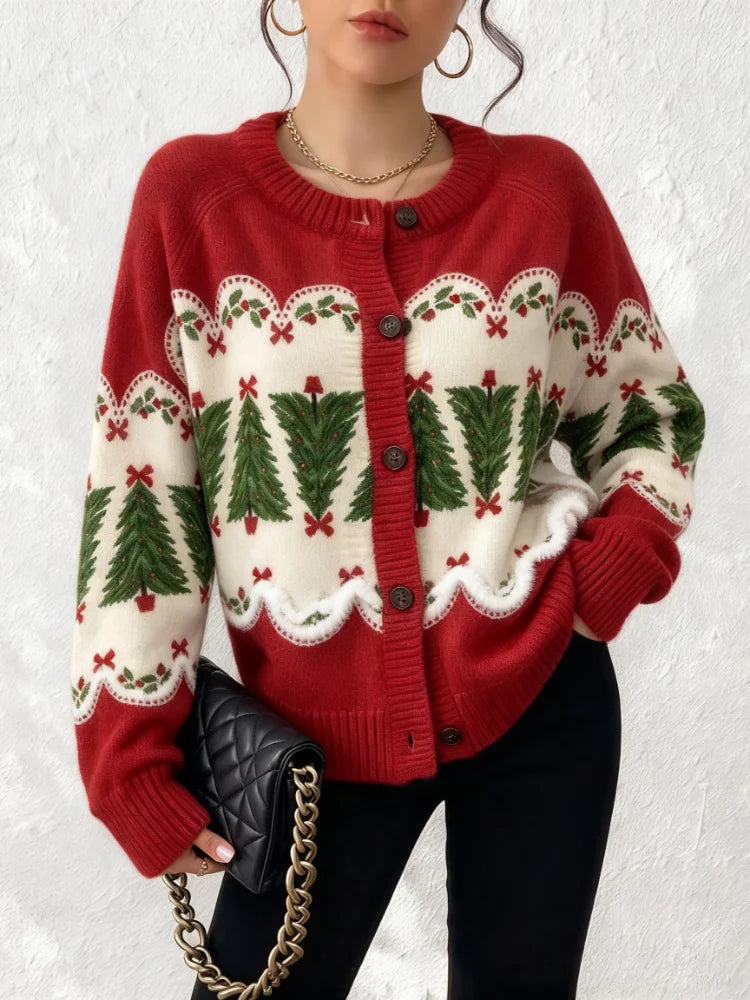 Women's Vintage Christmas Tree Cardigan