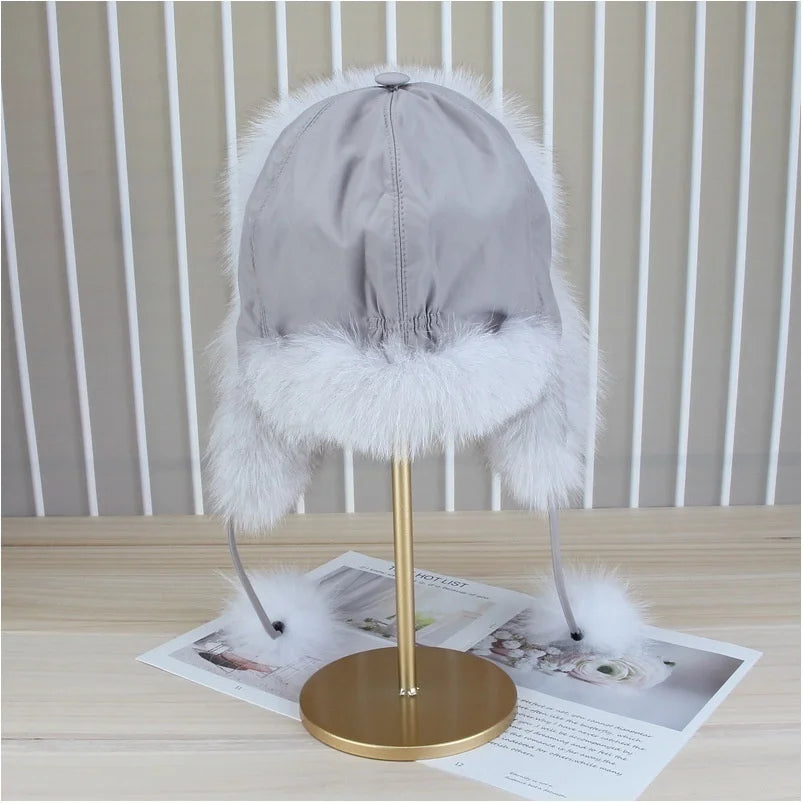 Real Fox Fur Hat For Women Winter Fashion Warm Lei Feng Hats Russians Outdoor Skiing Caps Natural Fur Hat Furry Thick Fur Cap