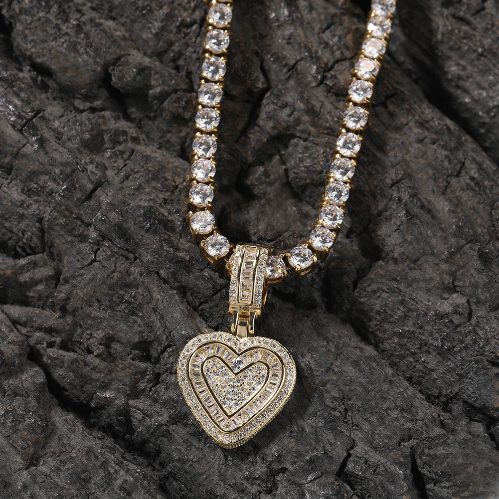THE BLING KING Baguette CZ Small Heart Pendant Necklace for Women – Iced-Out 5A+ Cubic Zirconia Lovely Jewelry Birthday Gift