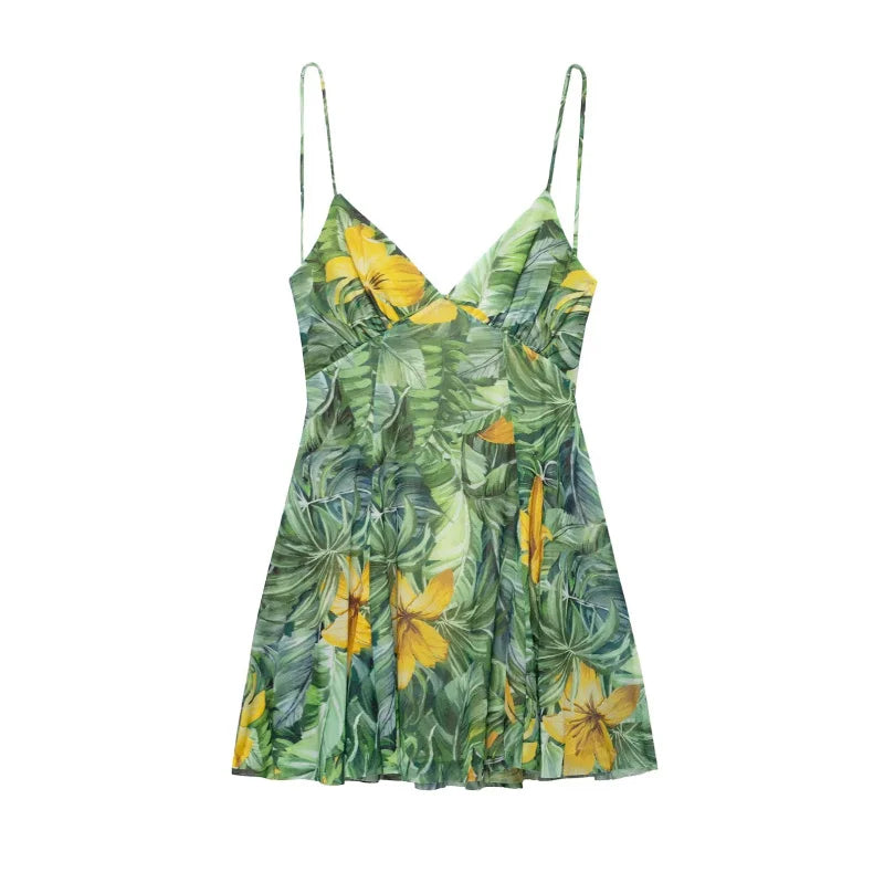 Women’s Printed V-Neck Halter Mini Dress