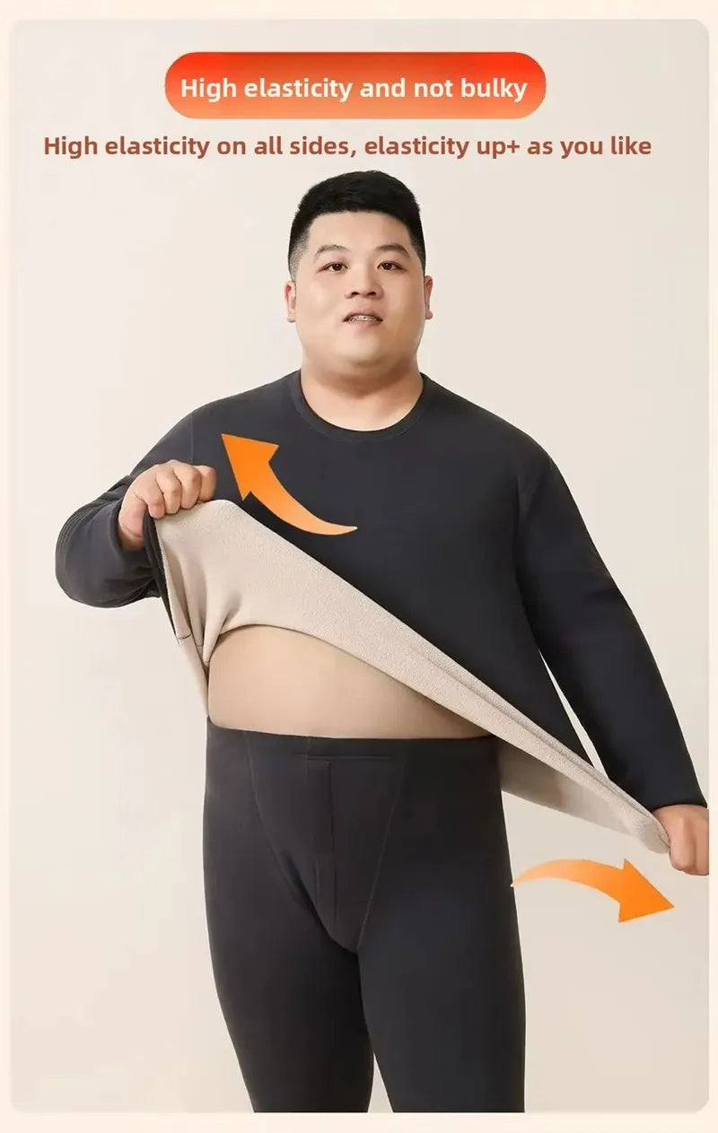 Men's Plus Size Fleece-Lined Thermal Underwear Set
