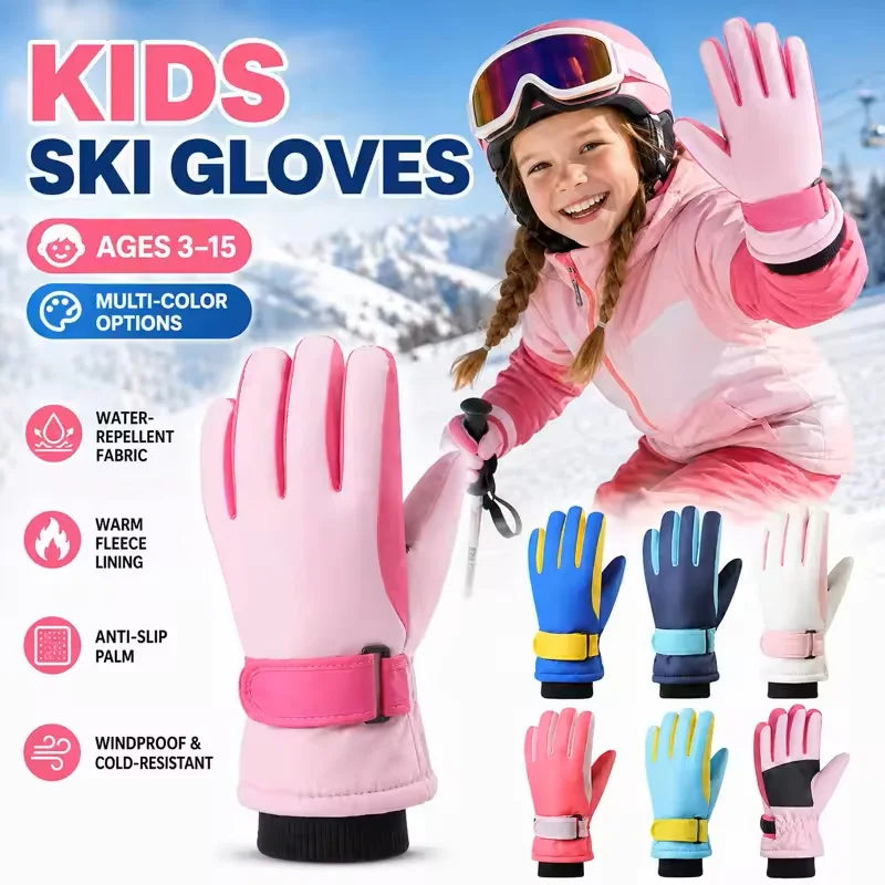 New Children Ski Gloves Keep Finger Warm Waterproof Thicken Mittens Winter Snowboard Snow Kids Gloves for Boys Girl Accessories