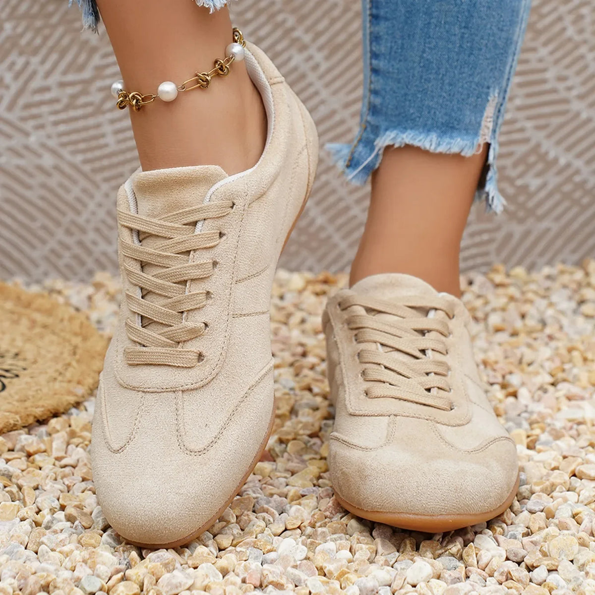Women Natural Suede Leather Lace-up 2026 New Sneakers Round Toe Soft Comfort Casual Female Outdoor Drive/walk Shoes for Woman