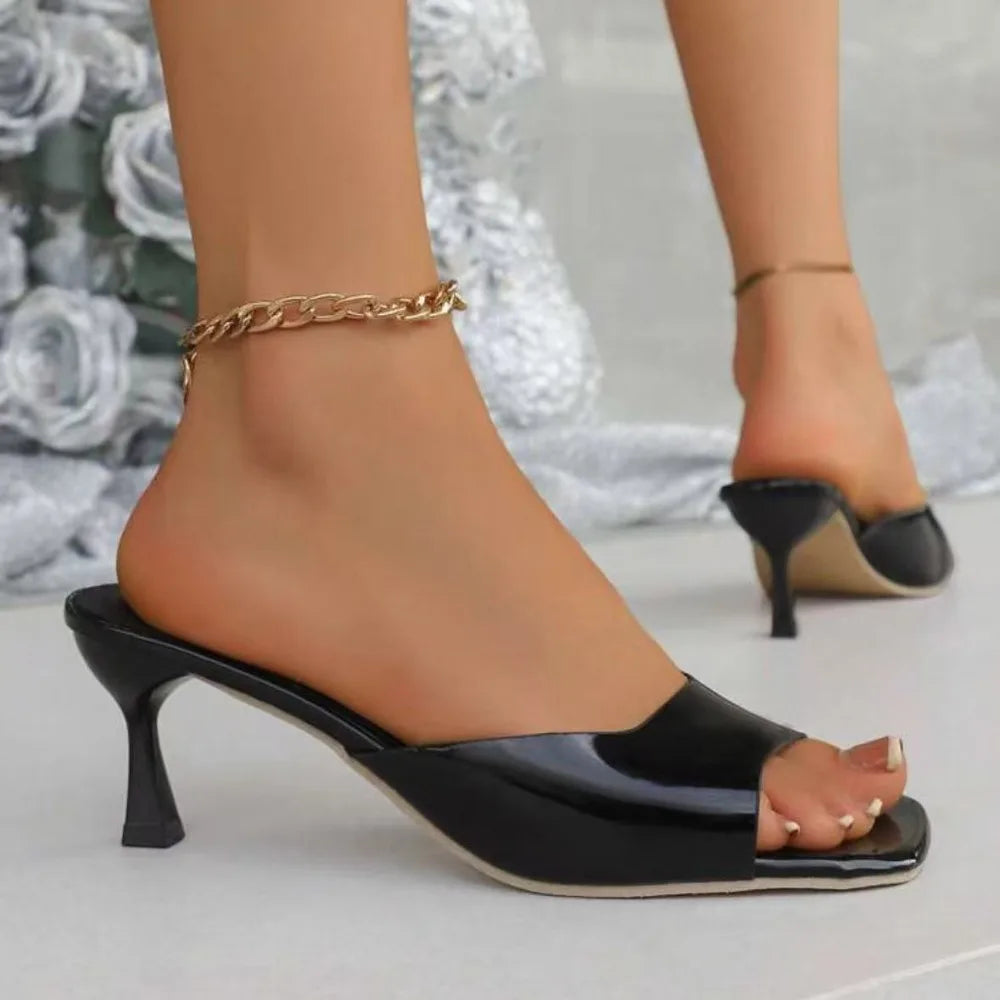 Women’s Elegant Peep Toe Stiletto Heel Sandals Slip-On Open Toe Mid Heel Summer Office Party Dress Shoes