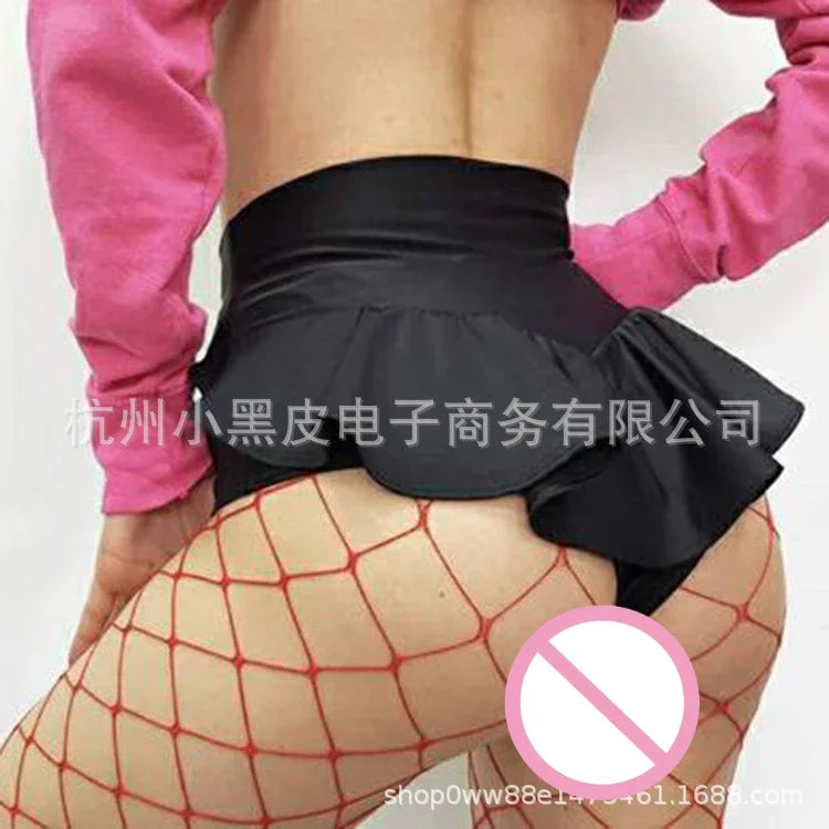 Woman Sexy Open Crotch Mini Invisable Zipper Crotchless Shorts Leggings Skirt Underwear Lingerie Outdoor Sex Tight Dress Pants