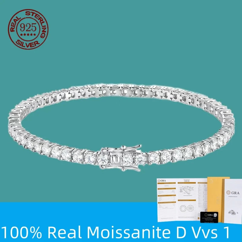 Factory Price D VVS1 Moissanite Tennis Bracelet – 925 Sterling Silver Single Row Classic Bracelet for Women & Men with GRA Certificate