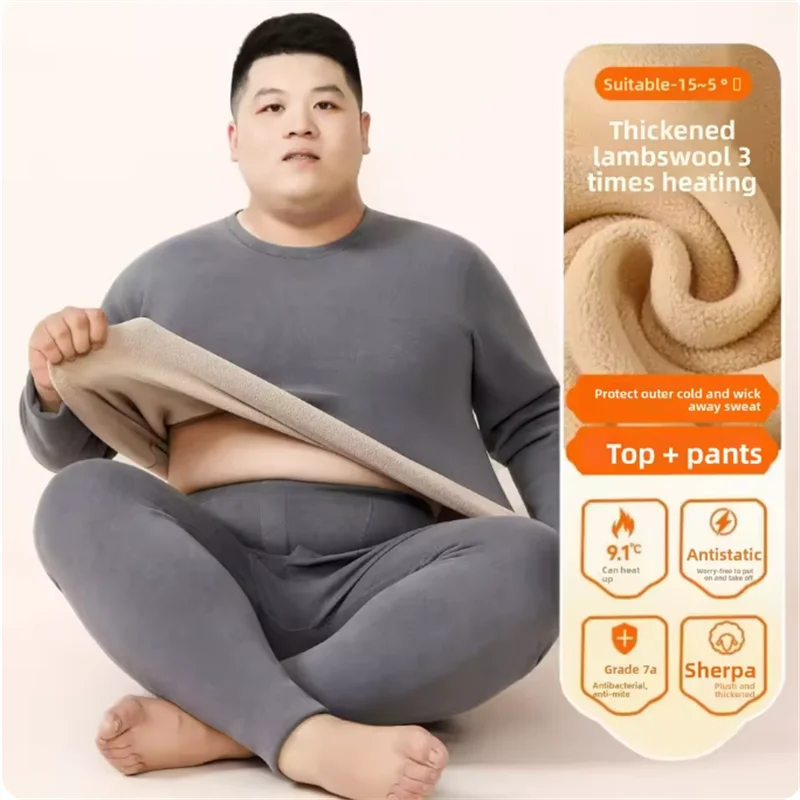 Men's Plus Size Fleece-Lined Thermal Underwear Set