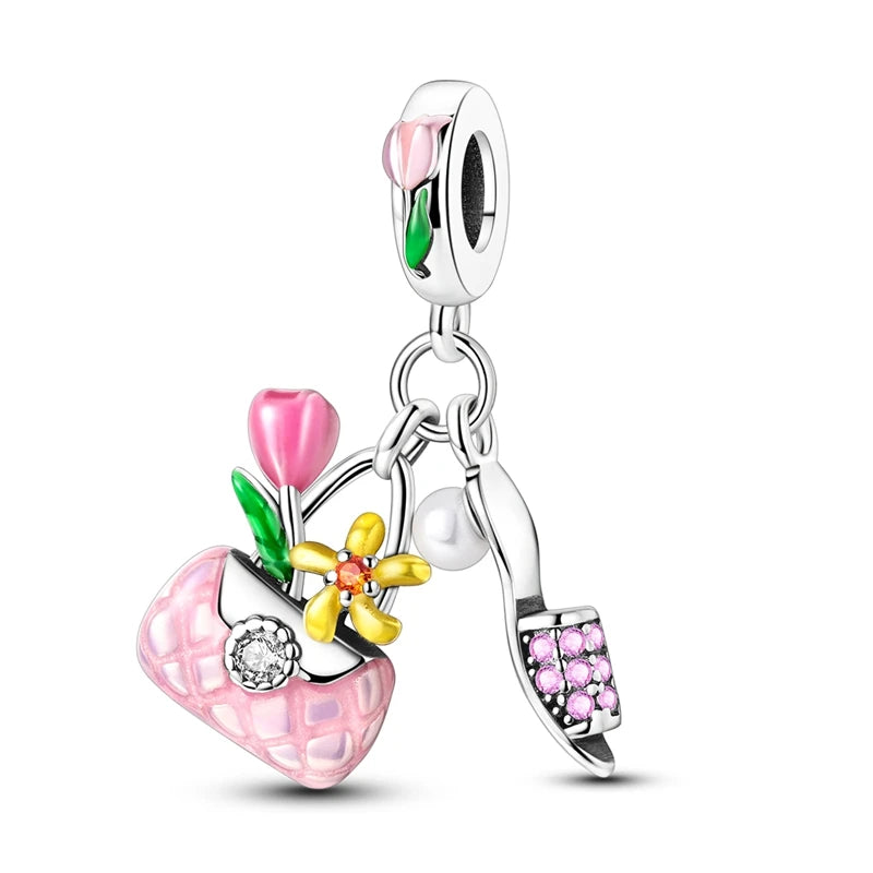 925 Sterling Silver Pink Ballet Girl Bow Pendant Charm Bead for Women – Elegant DIY Jewelry Making Charm for Bracelets & Necklaces