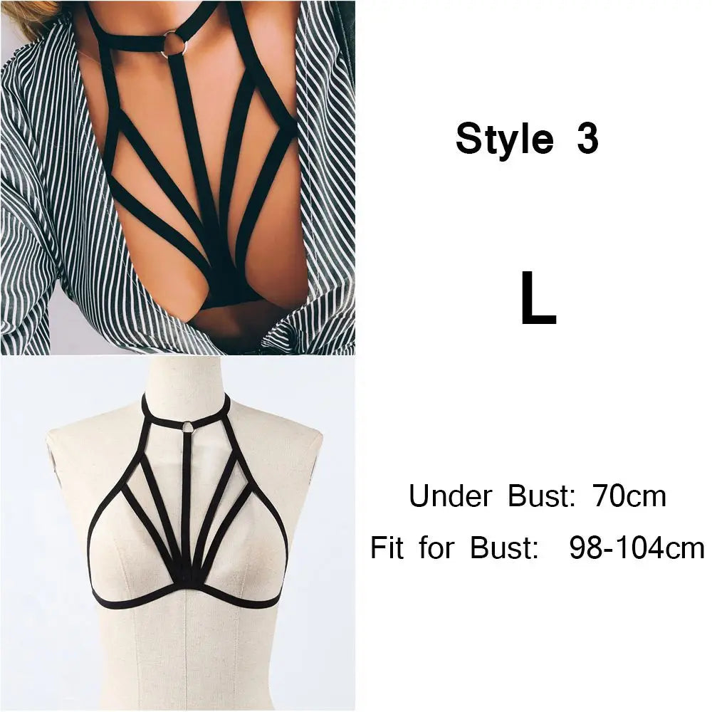 Fashion  Women's Sexy Black Lingerie Hollow Caged Harness Bra Tops Push Up Bralette Bustier Belt Bra