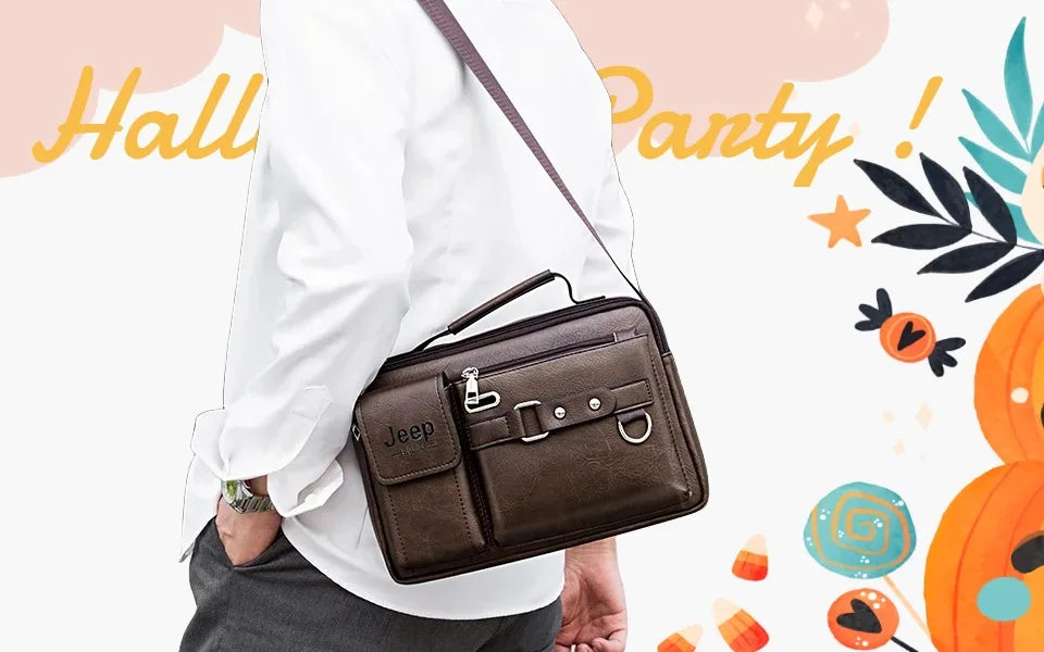 JEEP BULUO Multi-Function Business Handbag for Men – Large Capacity Leather Messenger Shoulder & Crossbody Bag