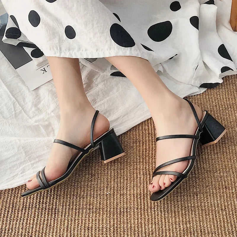 Women’s High Heel Sandals Square Block Heel Open Toe Cross Strap Slip-On Summer Casual Elegant Dress Shoes