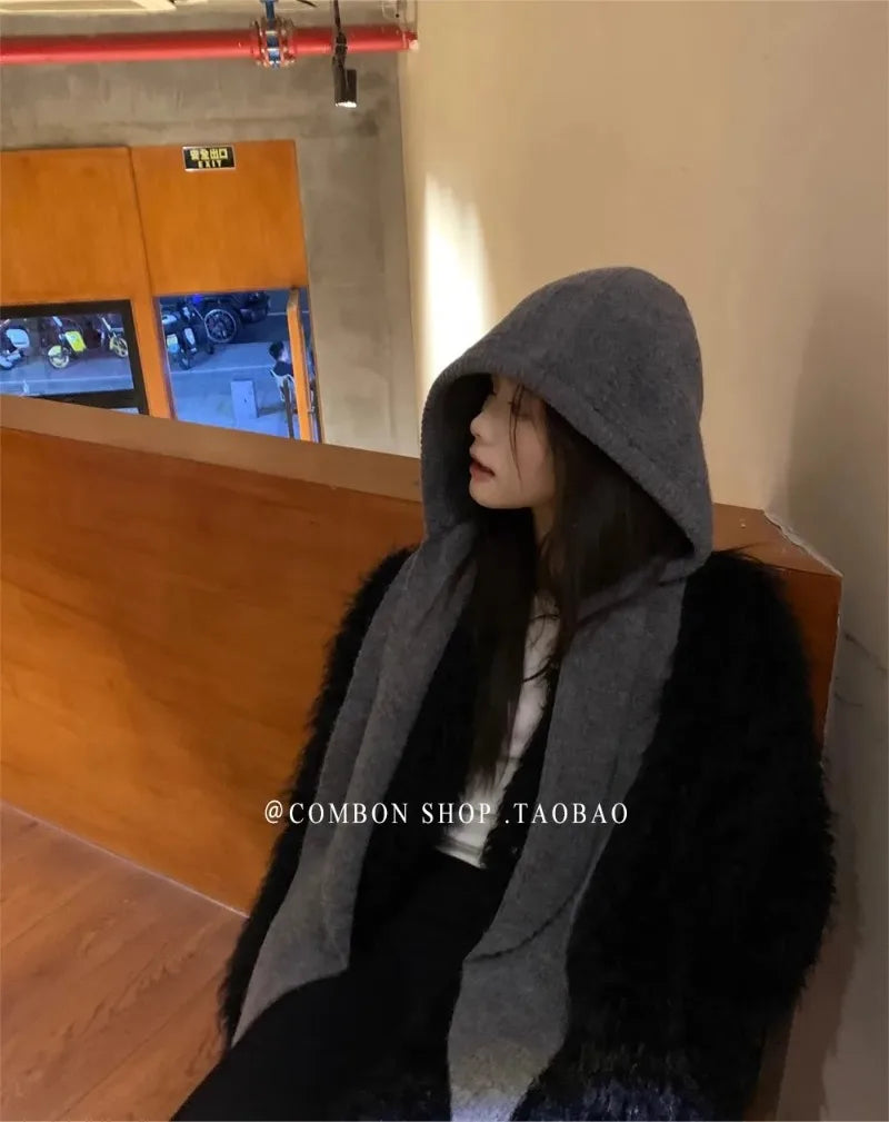 Oversize Hood Scarf Balaclava Hat Winter Ear Protection Windproof Warm Balaclava Hats Women Fashion Hat and Scarf Skullies Beani