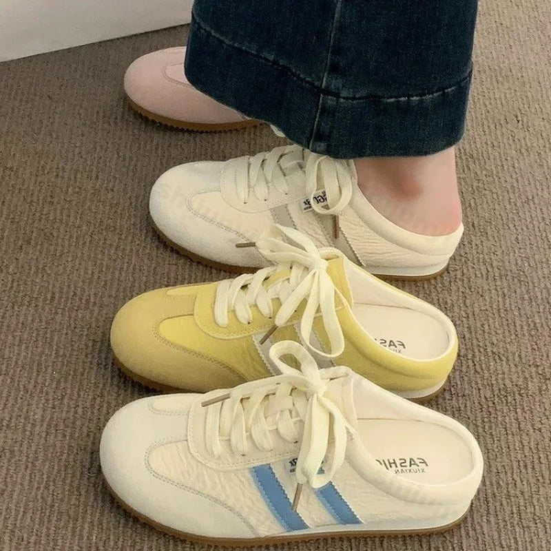Women Fashion Slippers 2026 Summer Trend Casual Comfort Platform Flats Mules Slippers Lace-Up Non Slip Outdoor Female Slippers