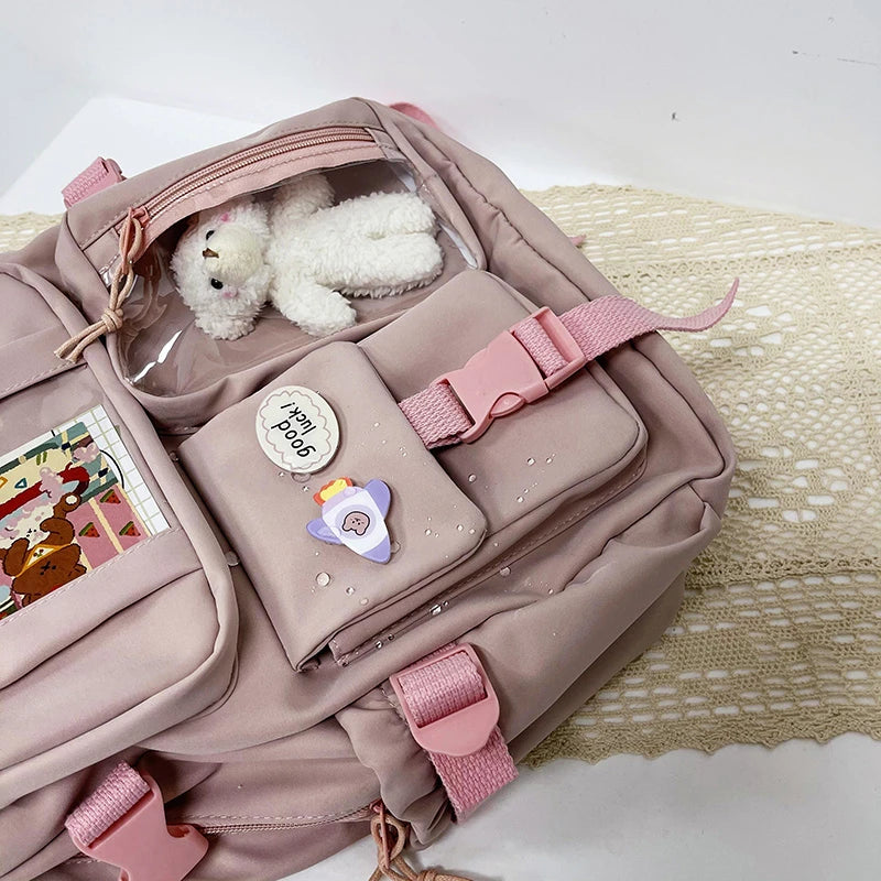 Cute Women’s Waterproof Nylon Backpack – Multi-Pocket Kawaii School Bag, Laptop & Book Pack for Girls, Stylish Student Travel Backpack