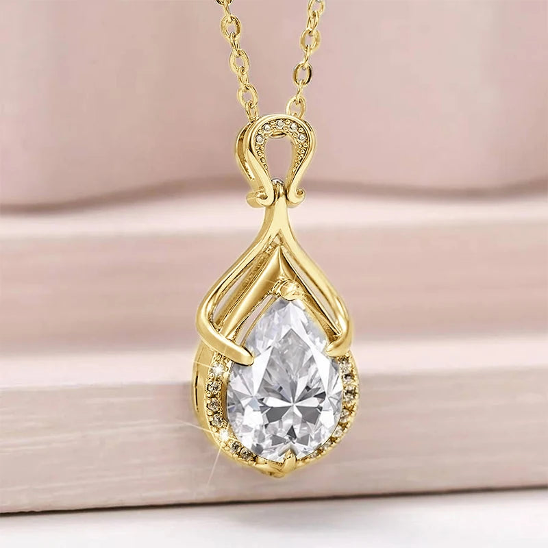Women’s 2.5ct Moissanite Teardrop Pendant Necklace – 14K Gold-Filled Fine Jewelry Gift