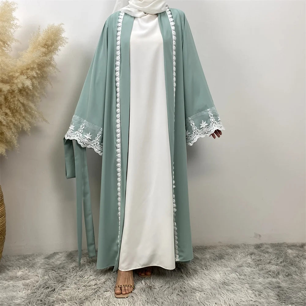 Women’s Lace Trim Nida Abaya with Pockets