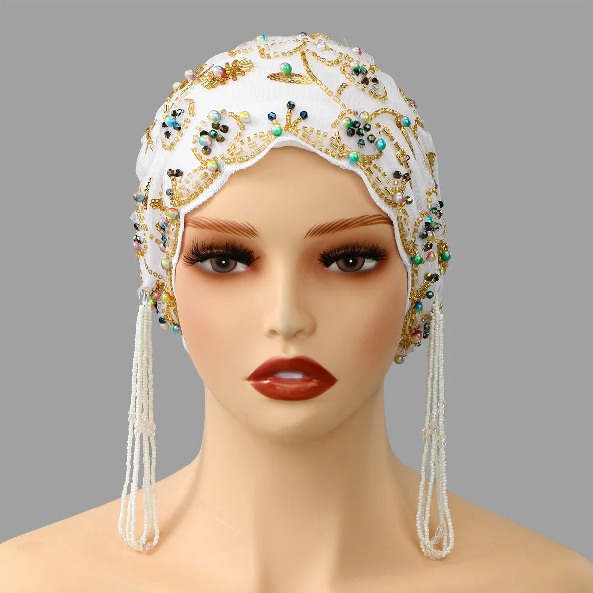 Women’s Luxury Pearl Embroidered Mesh Hijab Cap