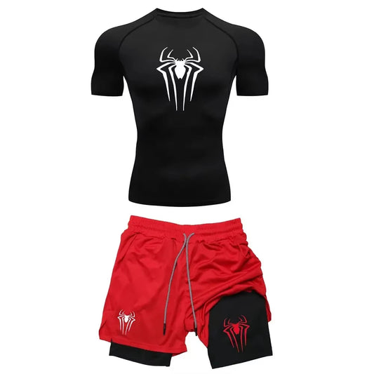 Men’s Spider Print Compression Workout Set