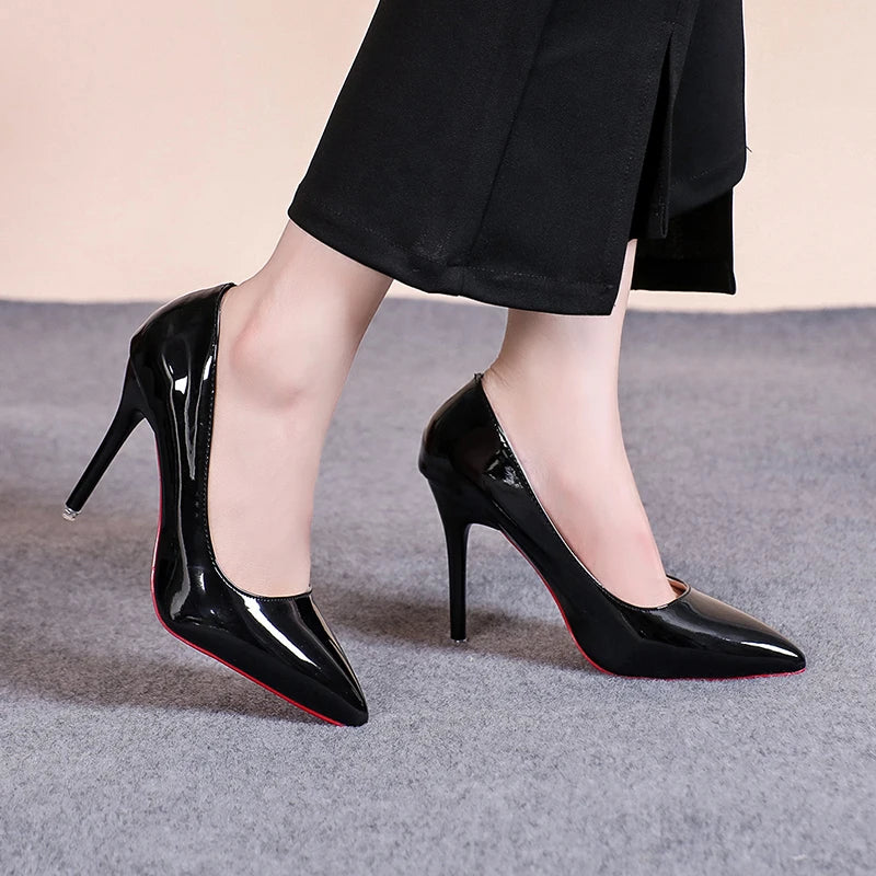 Classic Patent Pointed Toe Stiletto Pumps