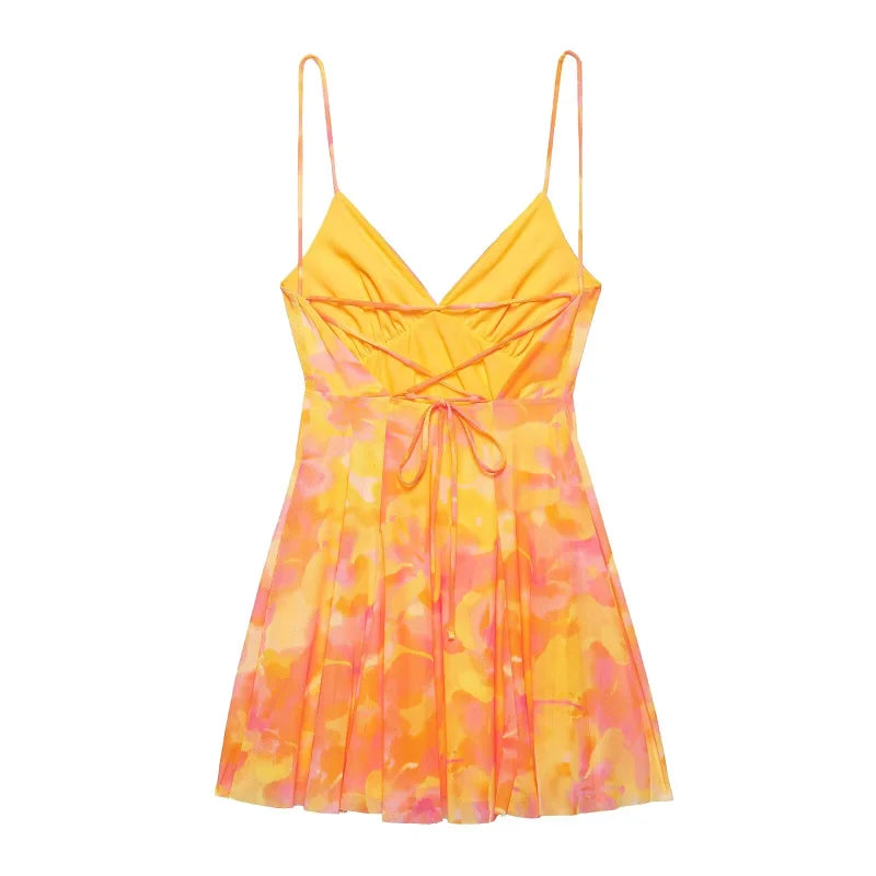 Women’s Printed V-Neck Halter Mini Dress