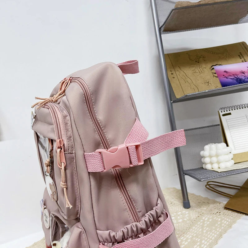 Cute Women’s Waterproof Nylon Backpack – Multi-Pocket Kawaii School Bag, Laptop & Book Pack for Girls, Stylish Student Travel Backpack