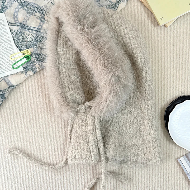 New Balaclava Women's Winter Wool Knitted Hat Ski Windproof Hat Thick Plush Fluffy Beanies Hood Pullover Hats for Riding Outdoor