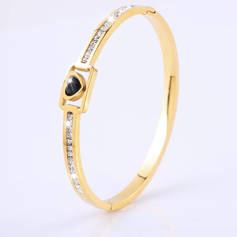 ZAKOL 5/1PCS Bling Black Crystal Zircon Stainless Steel Bracelet Set for Women – Trendy Waterproof Stackable Fashion Jewelry