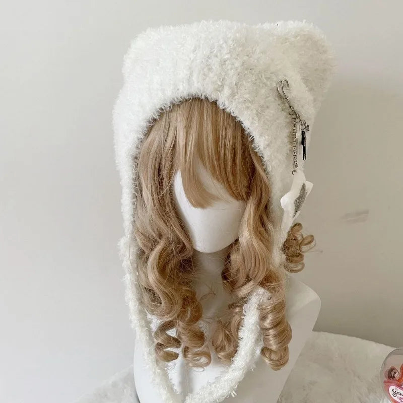 Y2K Cute Star Knitted Beanie Hat Ins Cute Japanese Gorras Knitting Wool Warm Cap Autumn Winter Cat Ears Pointed Women Hats