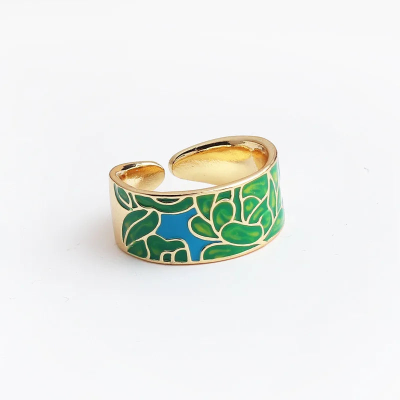 Women’s Gold-Plated Zircon Botanical Statement Ring