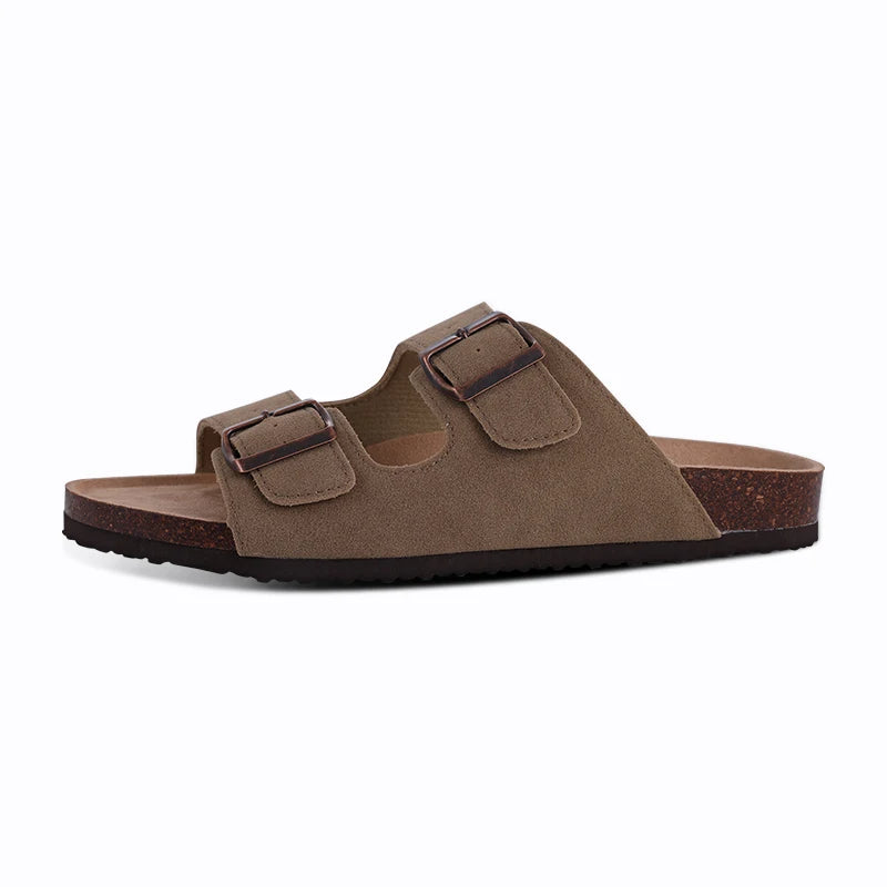 Comwarm Classic Cork Slippers For Women New Fashion Suede Flats Sandals Summer Couple Beach Slides Shoes With Adjustable Buckle