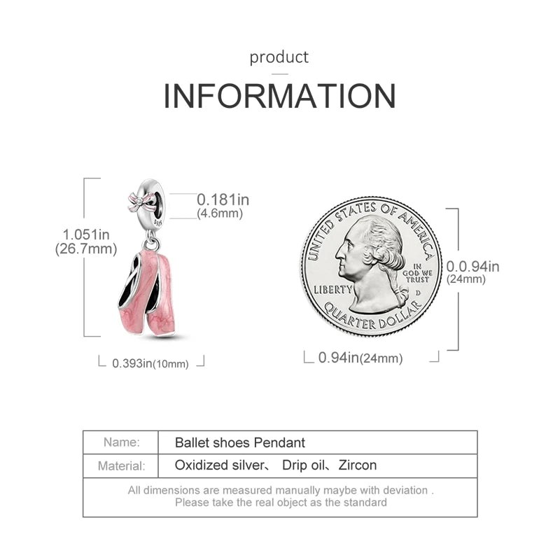 925 Sterling Silver Pink Ballet Girl Bow Pendant Charm Bead for Women – Elegant DIY Jewelry Making Charm for Bracelets & Necklaces