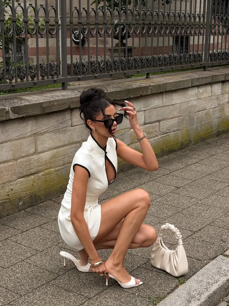 Women’s Elegant V-Neck Hollow-Out Mini Dress