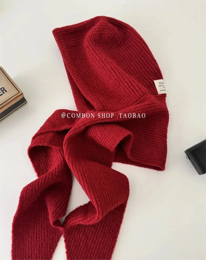 Oversize Hood Scarf Balaclava Hat Winter Ear Protection Windproof Warm Balaclava Hats Women Fashion Hat and Scarf Skullies Beani