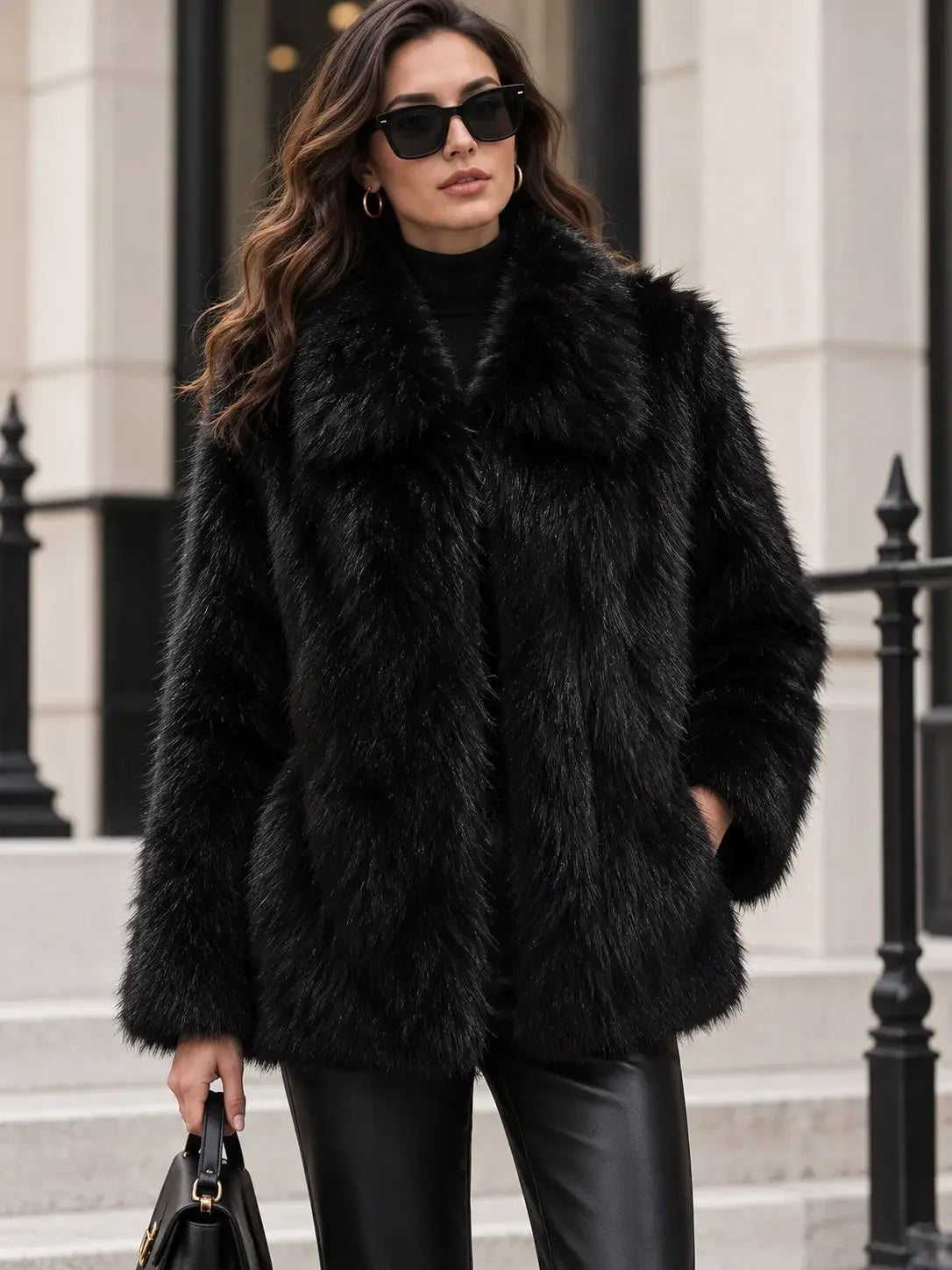 Women's Luxury Long Faux Fox Fur Coat