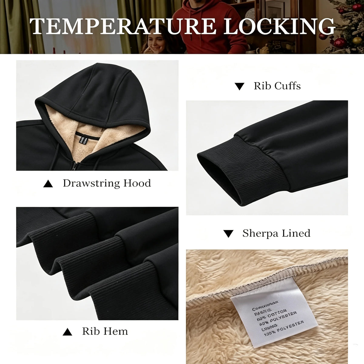 Men's Sherpa Fleece-Lined Winter Hoodie