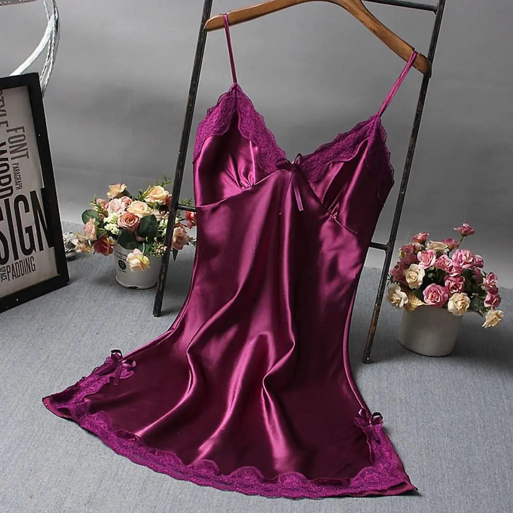 Women’s Elegant V-Neck Satin Nightgown